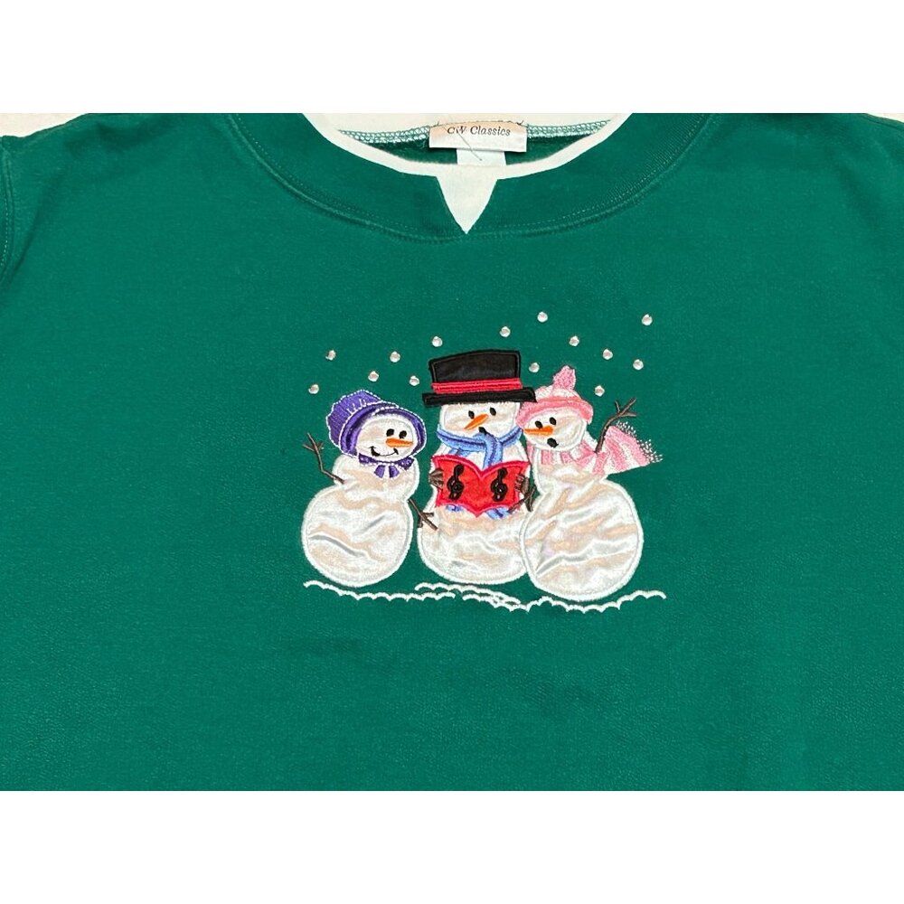Vintage Green Snowmen Winter Sweatshirt Womens Size 1X Ugly Christmas Sweater - Picture 2 of 5